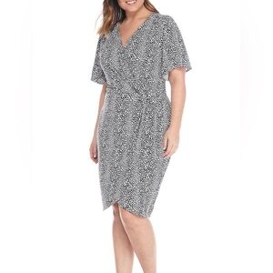 MADISON wrap tulip hem black and white printed v neck short sleeve dress